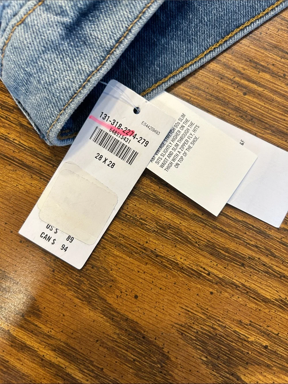 Abercrombie & Fitch Vintage Stretch 90’s Slim Distressed Jeans 28W/28L